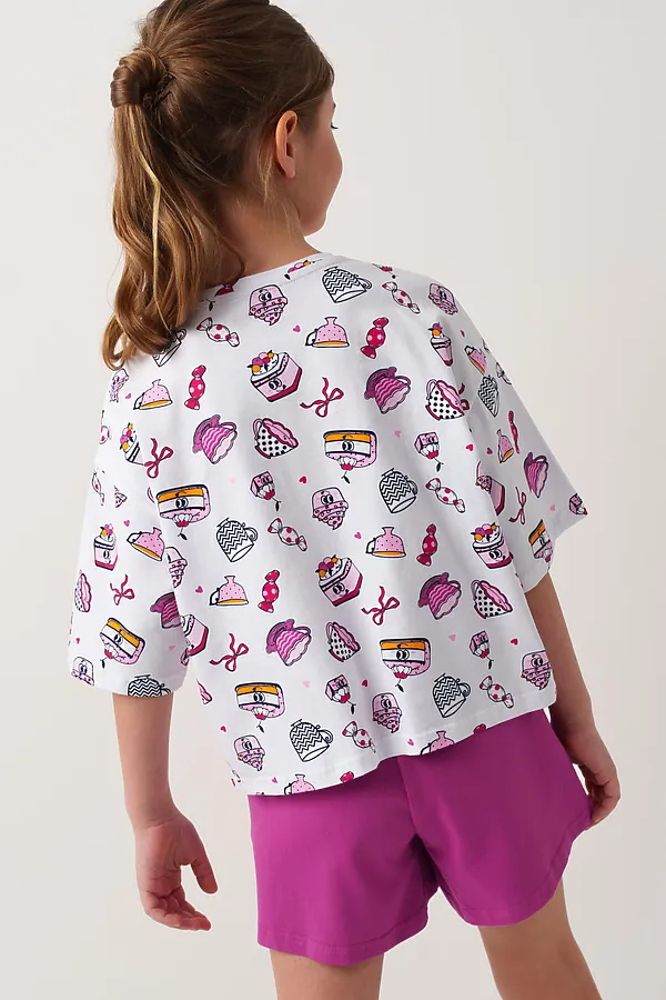 Комплект трикотажный для девочек: фуфайка (футболка), шорты PLAYTODAY, разноцветный - фото 2