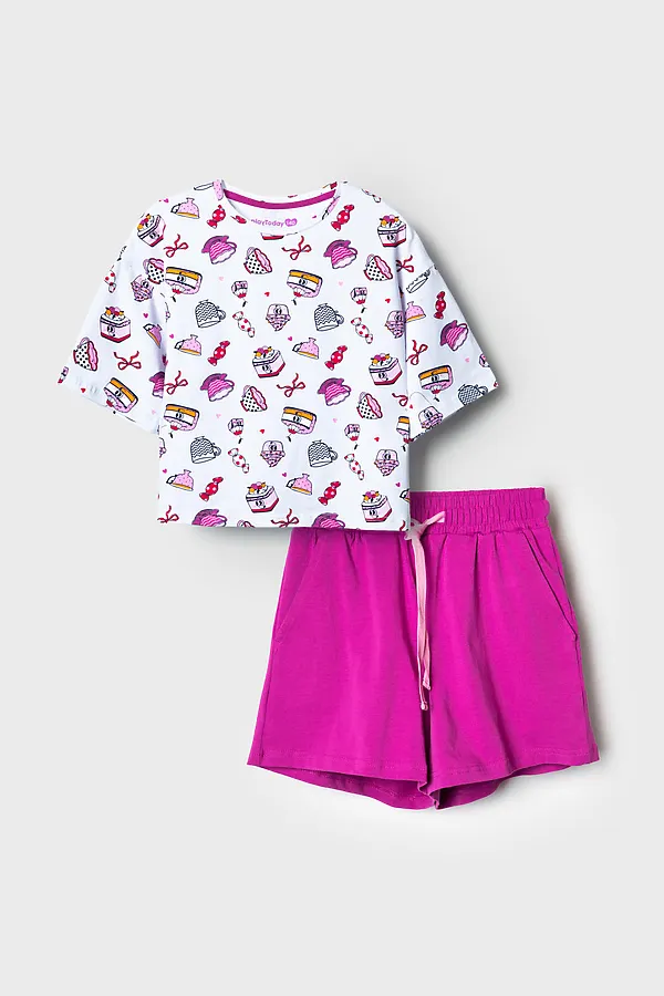 Комплект трикотажный для девочек: фуфайка (футболка), шорты PLAYTODAY, разноцветный - фото 2