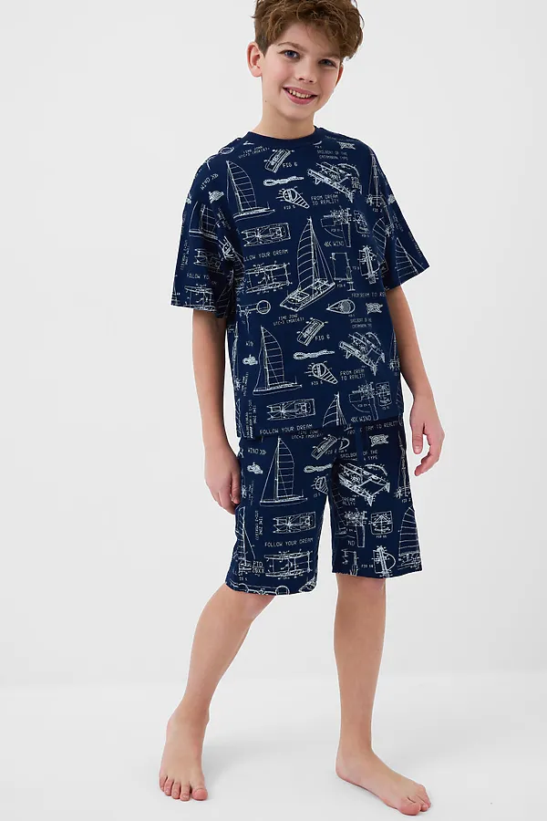Пижама трикотажная для мальчиков PLAYTODAY, белый,тёмно-синий - фото 2