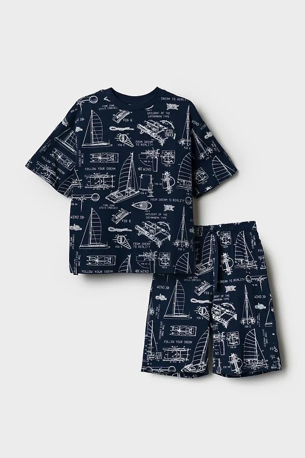 Пижама трикотажная для мальчиков PLAYTODAY, белый,тёмно-синий - фото 2