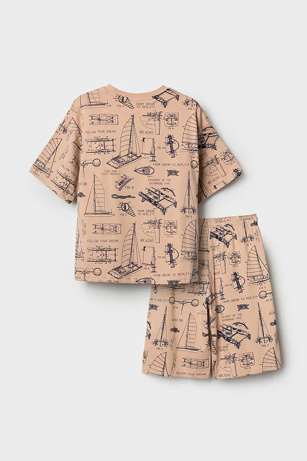 Пижама трикотажная для мальчиков PLAYTODAY, тёмно-синий,бежевый - фото 2