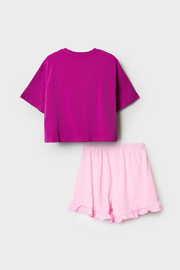 Комплект трикотажный для девочек: фуфайка (футболка), шорты PLAYTODAY, светло-розовый,малиновый - фото 2