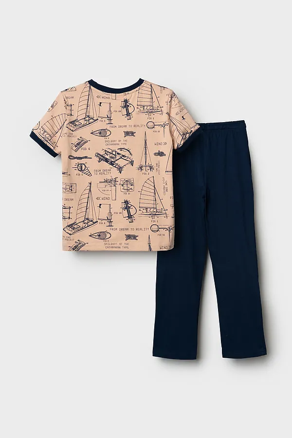 Комплект трикотажный для мальчиков: фуфайка (футболка), брюки PLAYTODAY, тёмно-синий,бежевый - фото 2