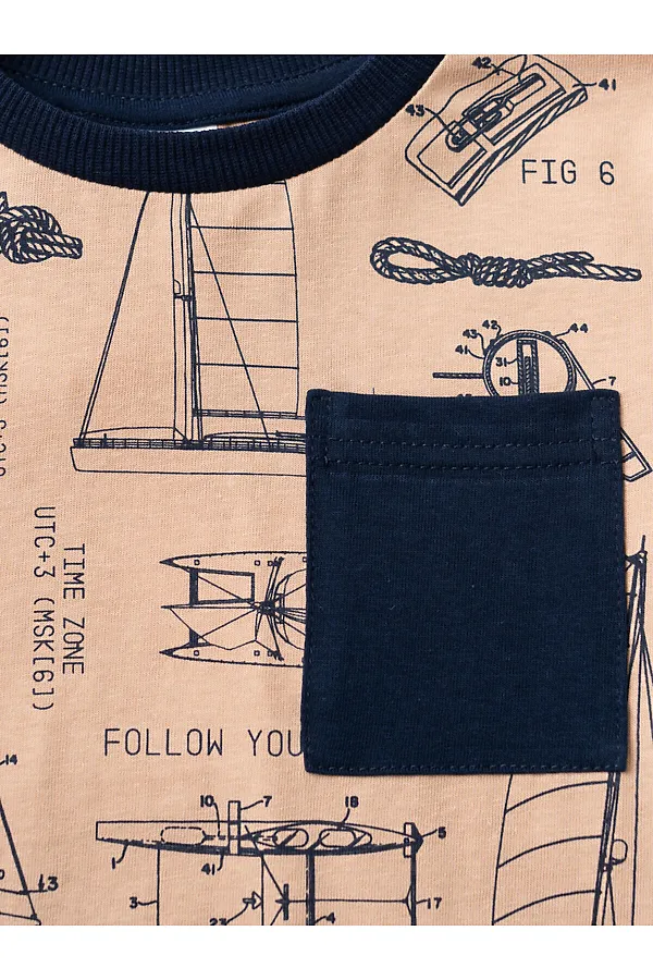 Комплект трикотажный для мальчиков: фуфайка (футболка), брюки PLAYTODAY, тёмно-синий,бежевый - фото 2