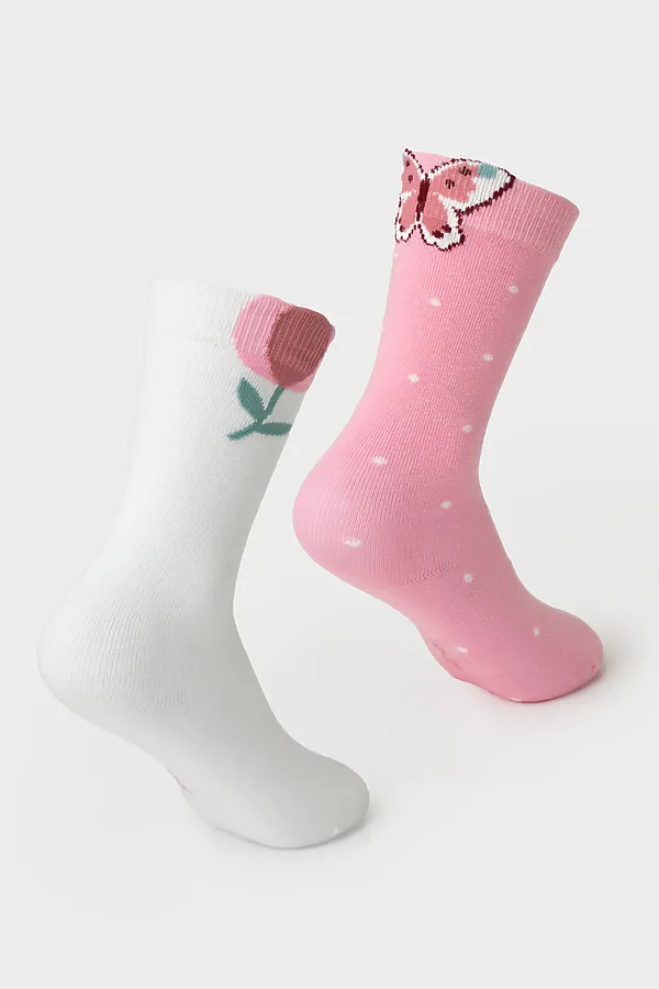 Носки детские трикотажные для девочек, 2 пары в комплекте PLAYTODAY, разноцветный - фото 2