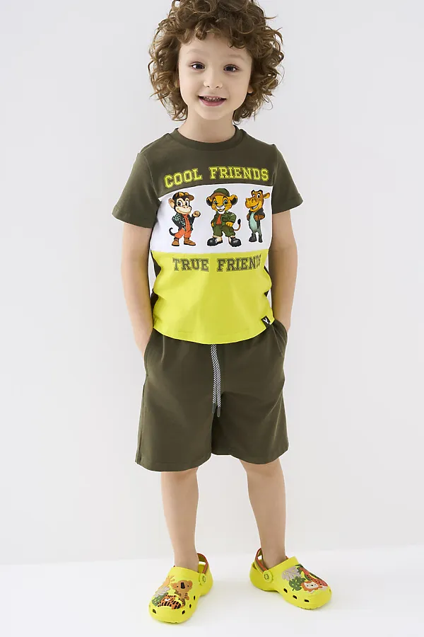 Комплект трикотажный для мальчиков: фуфайка (футболка), шорты PLAYTODAY, белый,светло-зеленый,темно-зеленый - фото 2