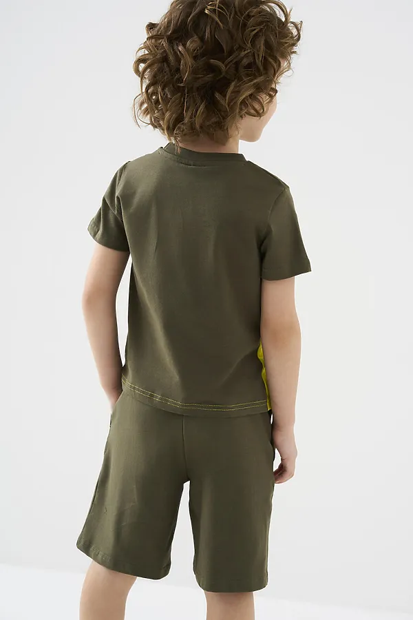 Комплект трикотажный для мальчиков: фуфайка (футболка), шорты PLAYTODAY, белый,светло-зеленый,темно-зеленый - фото 2