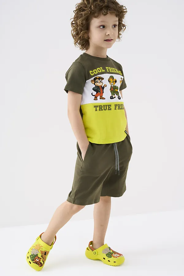 Комплект трикотажный для мальчиков: фуфайка (футболка), шорты PLAYTODAY, белый,светло-зеленый,темно-зеленый - фото 2