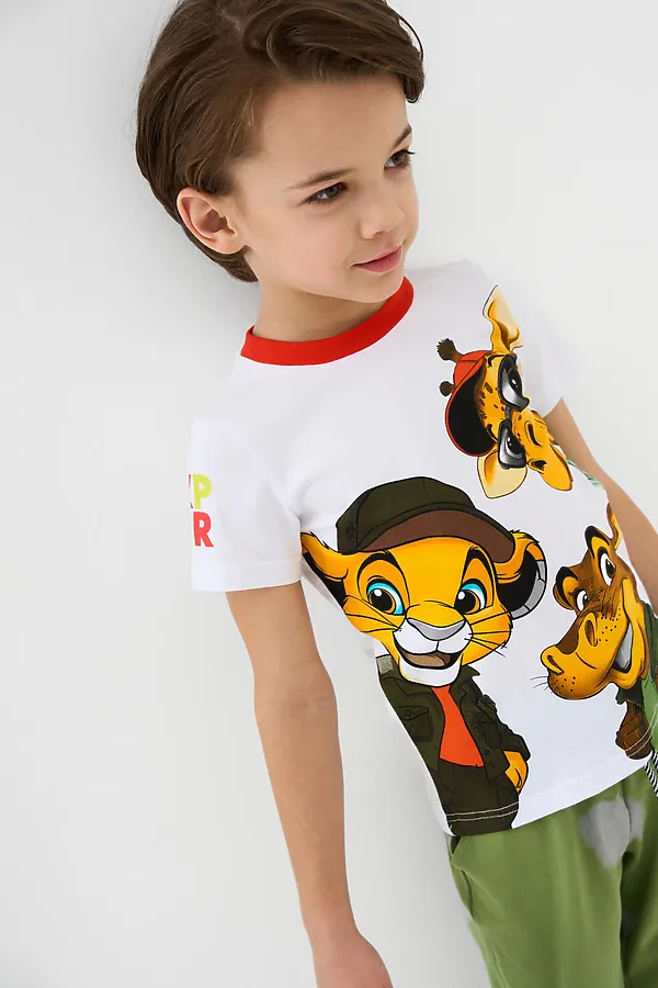 Комплект трикотажный для мальчиков: фуфайка (футболка), брюки PLAYTODAY, белый,зеленый - фото 2