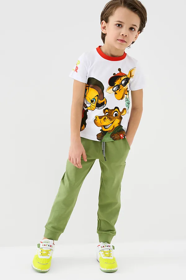 Комплект трикотажный для мальчиков: фуфайка (футболка), брюки PLAYTODAY, белый,зеленый - фото 2