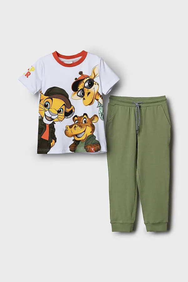 Комплект трикотажный для мальчиков: фуфайка (футболка), брюки PLAYTODAY, белый,зеленый - фото 2