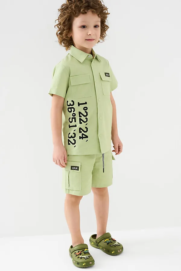 Комплект текстильный для мальчиков: рубашка, шорты PLAYTODAY, светло-зеленый - фото 2