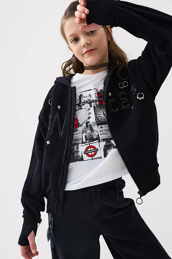 Толстовка трикотажная для девочек PLAYTODAY, черный - фото 2