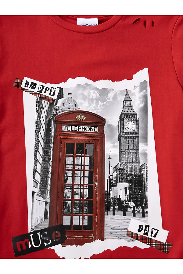 Фуфайка трикотажная для девочек (футболка) PLAYTODAY, белый,красный,черный - фото 2