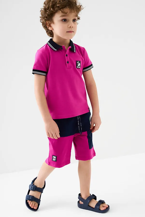 Джемпер трикотажный с воротником поло для мальчиков PLAYTODAY, малиновый - фото 2