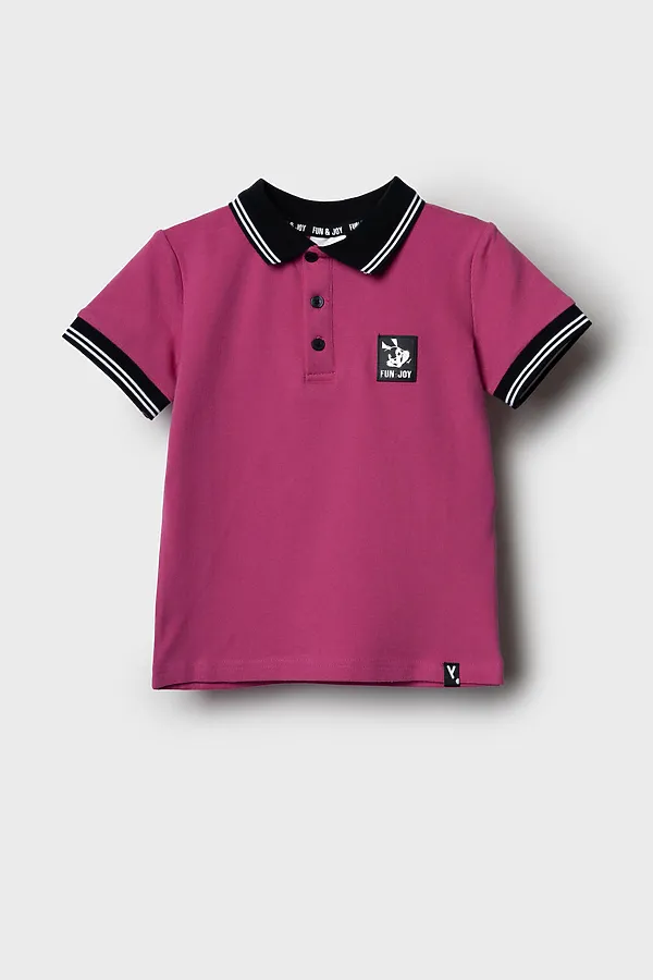 Джемпер трикотажный с воротником поло для мальчиков PLAYTODAY, малиновый - фото 2