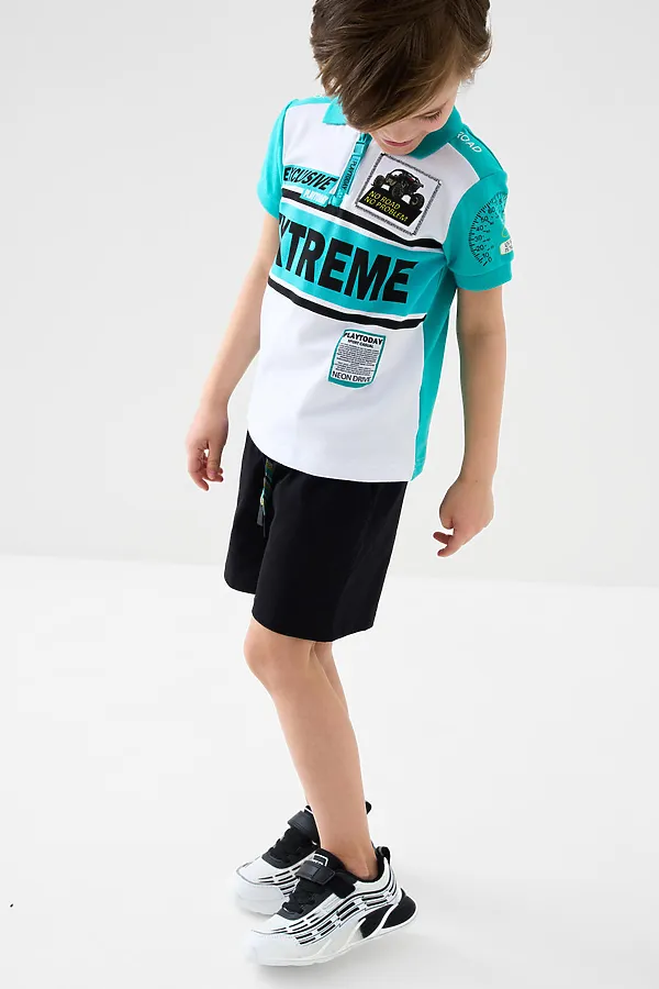 Джемпер трикотажный с воротником поло для мальчиков PLAYTODAY, белый,бирюзовый - фото 2