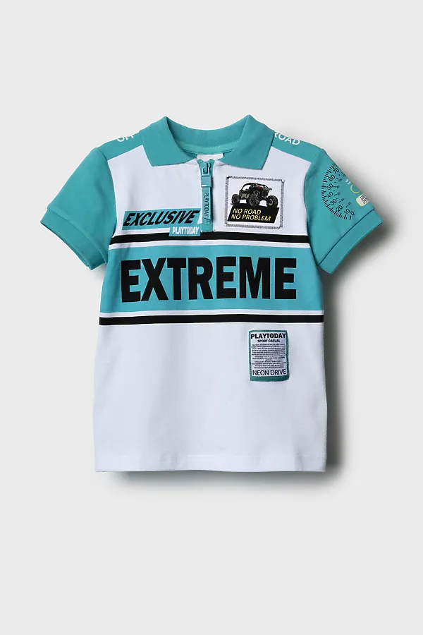 Джемпер трикотажный с воротником поло для мальчиков PLAYTODAY, белый,бирюзовый - фото 2