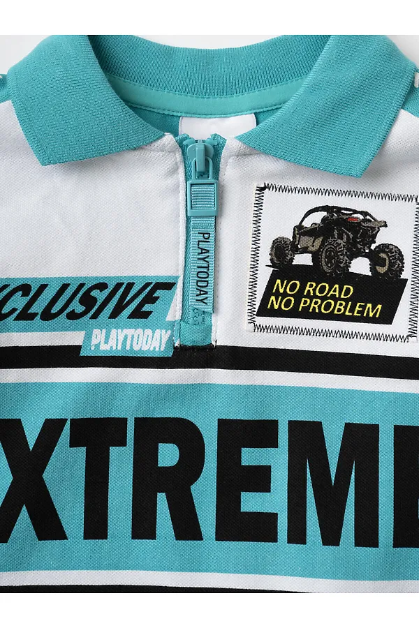 Джемпер трикотажный с воротником поло для мальчиков PLAYTODAY, белый,бирюзовый - фото 2