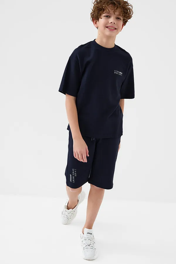 Комплект трикотажный для мальчиков: фуфайка (футболка), шорты PLAYTODAY, тёмно-синий - фото 2