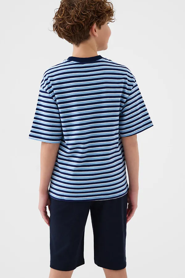 Комплект трикотажный для мальчиков: фуфайка (футболка), шорты PLAYTODAY, тёмно-синий,белый,голубой - фото 2