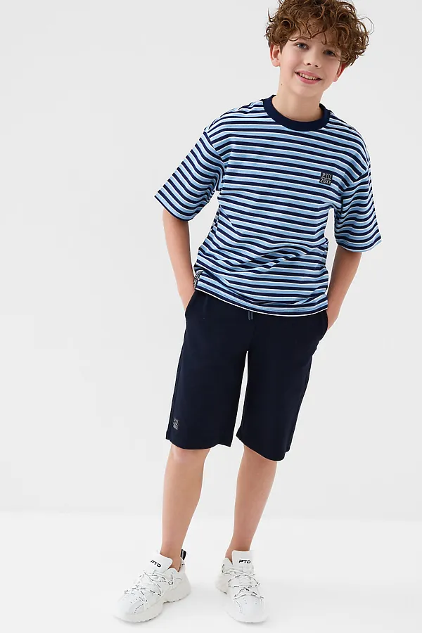 Комплект трикотажный для мальчиков: фуфайка (футболка), шорты PLAYTODAY, тёмно-синий,белый,голубой - фото 2