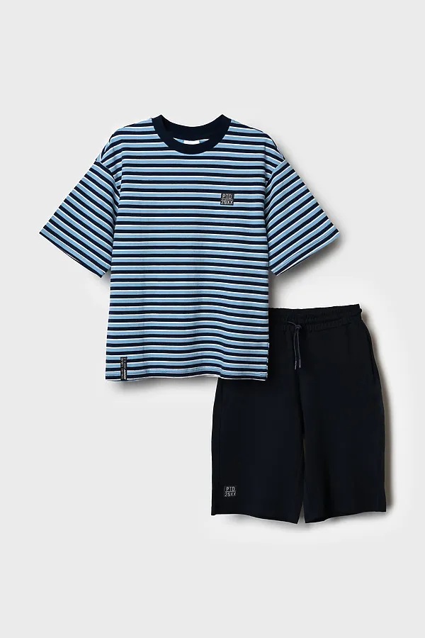 Комплект трикотажный для мальчиков: фуфайка (футболка), шорты PLAYTODAY, тёмно-синий,белый,голубой - фото 2