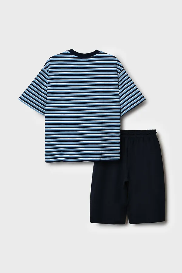 Комплект трикотажный для мальчиков: фуфайка (футболка), шорты PLAYTODAY, тёмно-синий,белый,голубой - фото 2