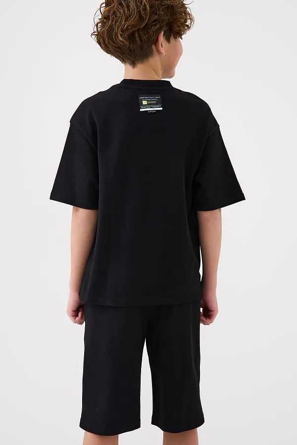 Комплект трикотажный для мальчиков: фуфайка (футболка), шорты PLAYTODAY, черный - фото 2
