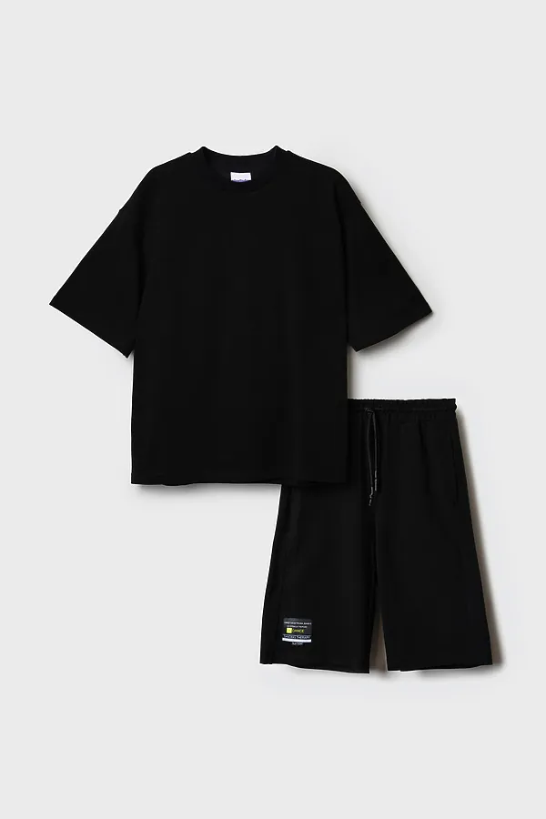 Комплект трикотажный для мальчиков: фуфайка (футболка), шорты PLAYTODAY, черный - фото 2