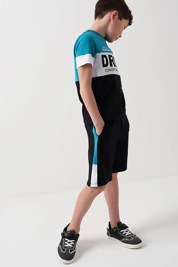 Комплект трикотажный для мальчиков: фуфайка (футболка), шорты PLAYTODAY, белый,черный,бирюзовый - фото 2