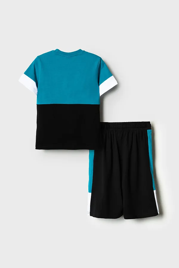 Комплект трикотажный для мальчиков: фуфайка (футболка), шорты PLAYTODAY, белый,черный,бирюзовый - фото 2
