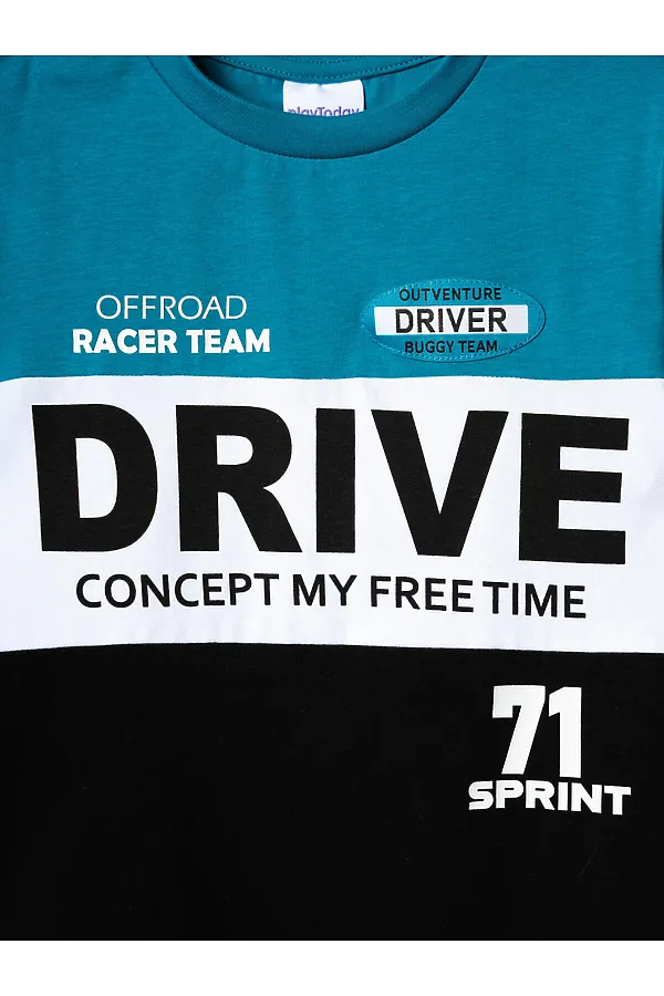 Комплект трикотажный для мальчиков: фуфайка (футболка), шорты PLAYTODAY, белый,черный,бирюзовый - фото 2