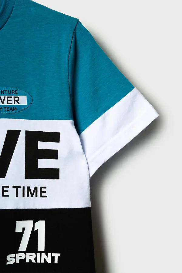 Комплект трикотажный для мальчиков: фуфайка (футболка), шорты PLAYTODAY, белый,черный,бирюзовый - фото 2