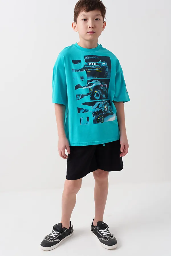 Комплект трикотажный для мальчиков: фуфайка (футболка), шорты PLAYTODAY, черный,бирюзовый - фото 2