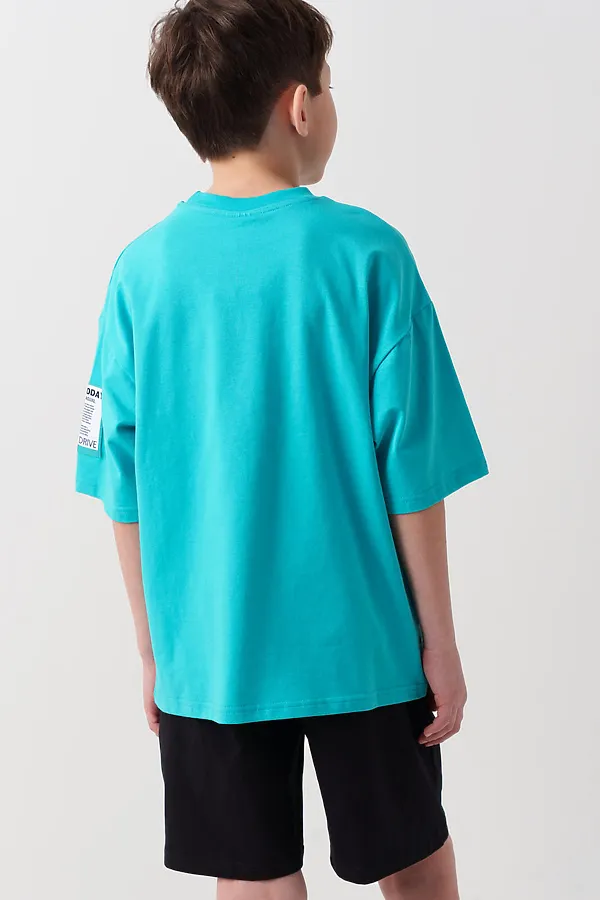 Комплект трикотажный для мальчиков: фуфайка (футболка), шорты PLAYTODAY, черный,бирюзовый - фото 2