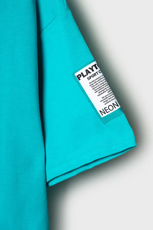 Комплект трикотажный для мальчиков: фуфайка (футболка), шорты PLAYTODAY, черный,бирюзовый - фото 2