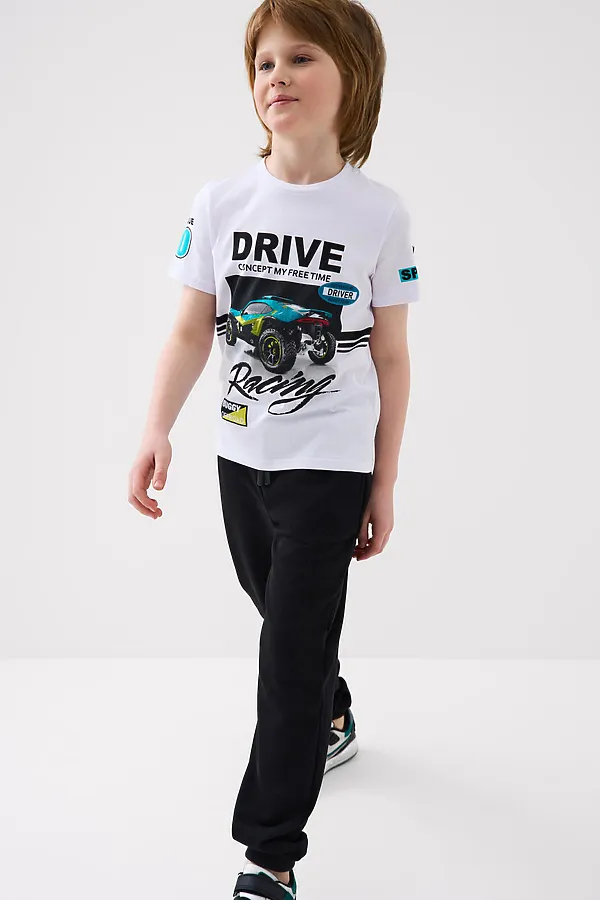 Комплект трикотажный для мальчиков: фуфайка (футболка), брюки PLAYTODAY, белый,черный - фото 2