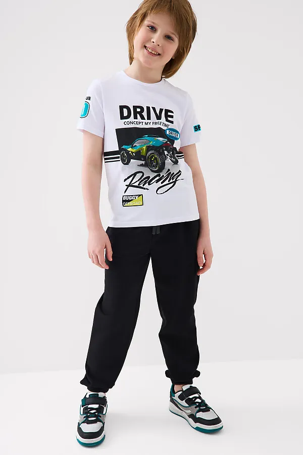 Комплект трикотажный для мальчиков: фуфайка (футболка), брюки PLAYTODAY, белый,черный - фото 2