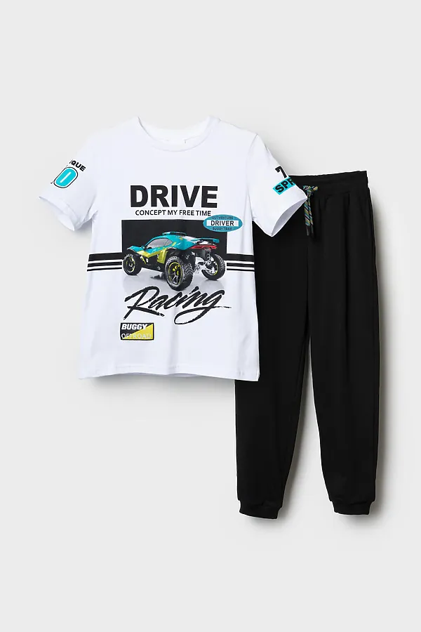 Комплект трикотажный для мальчиков: фуфайка (футболка), брюки PLAYTODAY, белый,черный - фото 2