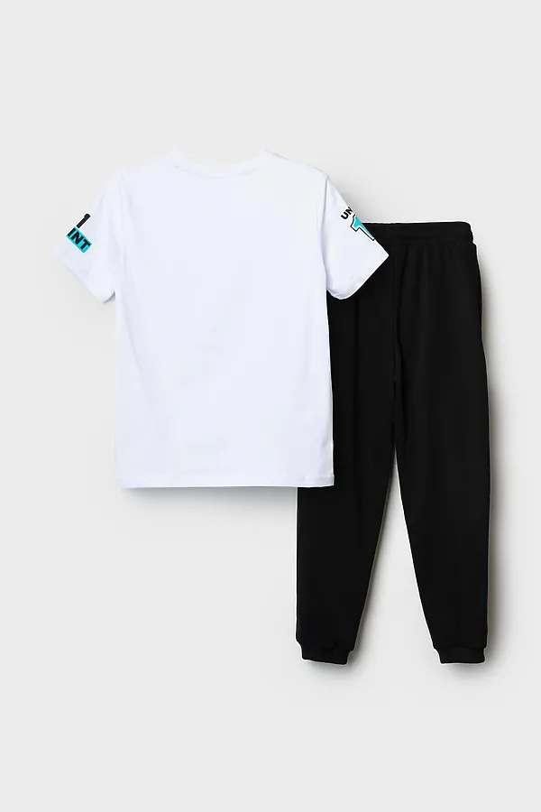 Комплект трикотажный для мальчиков: фуфайка (футболка), брюки PLAYTODAY, белый,черный - фото 2
