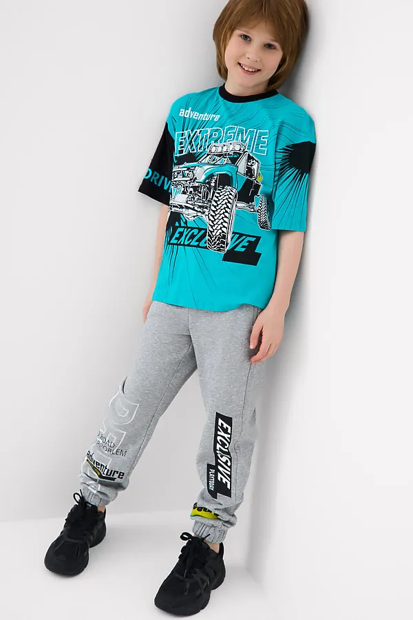 Фуфайка трикотажная для мальчиков (футболка) PLAYTODAY, черный,бирюзовый - фото 2