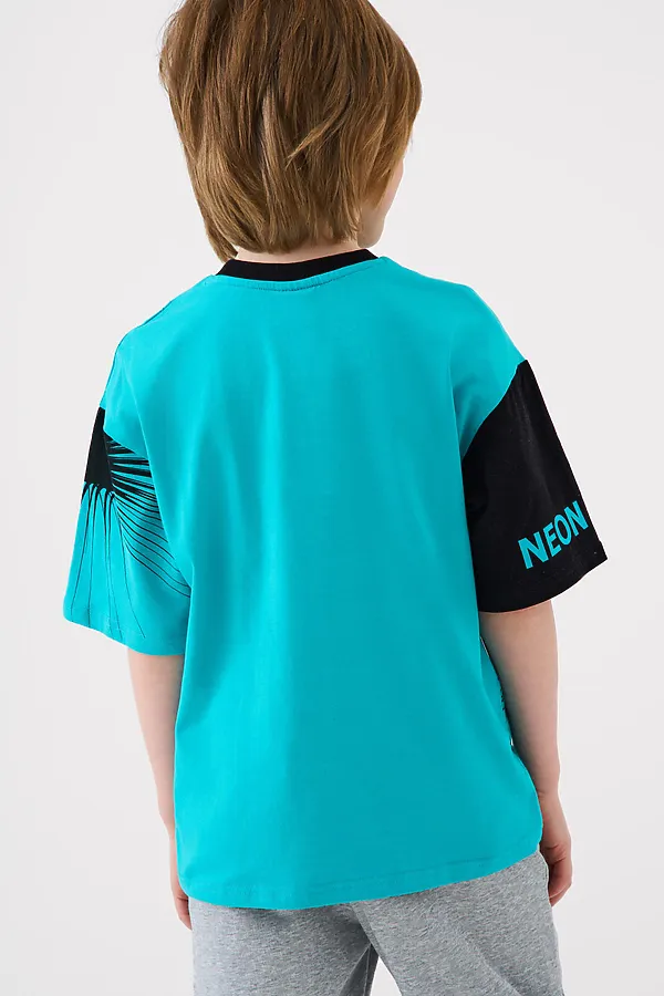 Фуфайка трикотажная для мальчиков (футболка) PLAYTODAY, черный,бирюзовый - фото 2