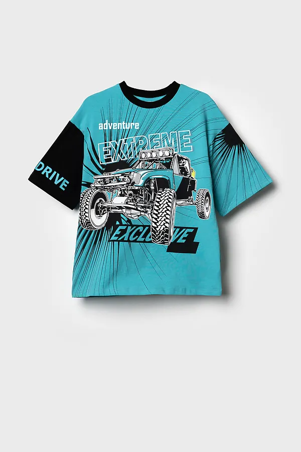 Фуфайка трикотажная для мальчиков (футболка) PLAYTODAY, черный,бирюзовый - фото 2