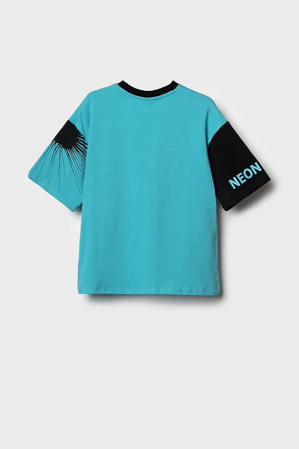 Фуфайка трикотажная для мальчиков (футболка) PLAYTODAY, черный,бирюзовый - фото 2