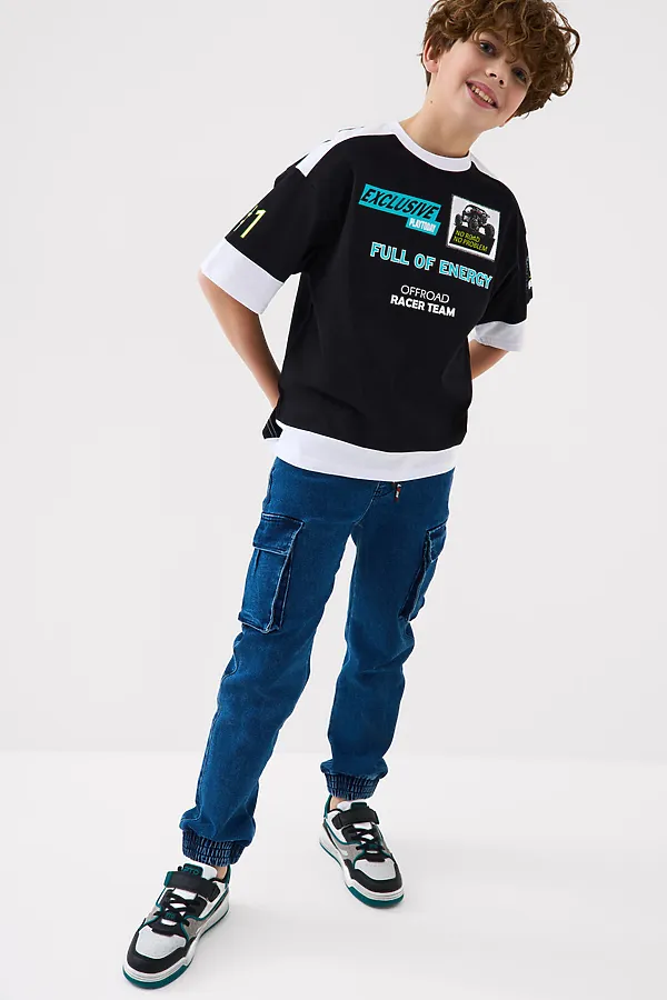 Фуфайка трикотажная для мальчиков (футболка) PLAYTODAY, белый,черный - фото 2