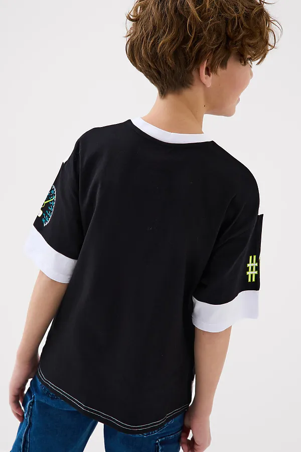 Фуфайка трикотажная для мальчиков (футболка) PLAYTODAY, белый,черный - фото 2