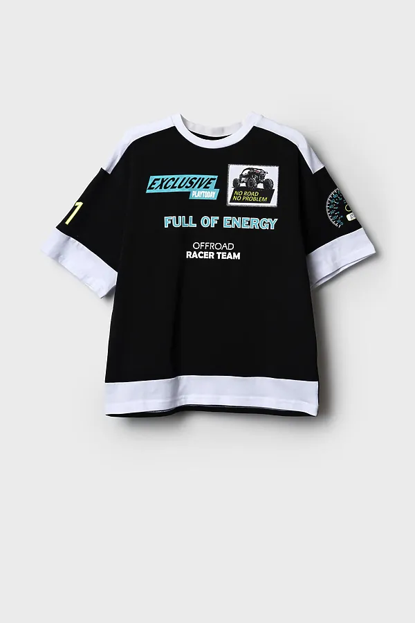 Фуфайка трикотажная для мальчиков (футболка) PLAYTODAY, белый,черный - фото 2