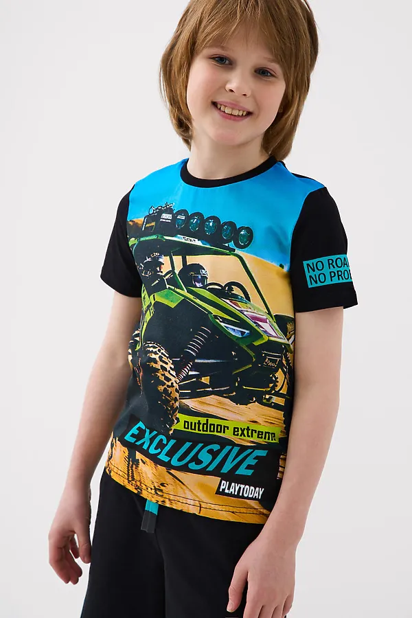 Фуфайка трикотажная для мальчиков (футболка) PLAYTODAY, белый,черный - фото 2