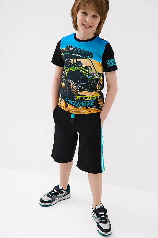 Фуфайка трикотажная для мальчиков (футболка) PLAYTODAY, белый,черный - фото 2